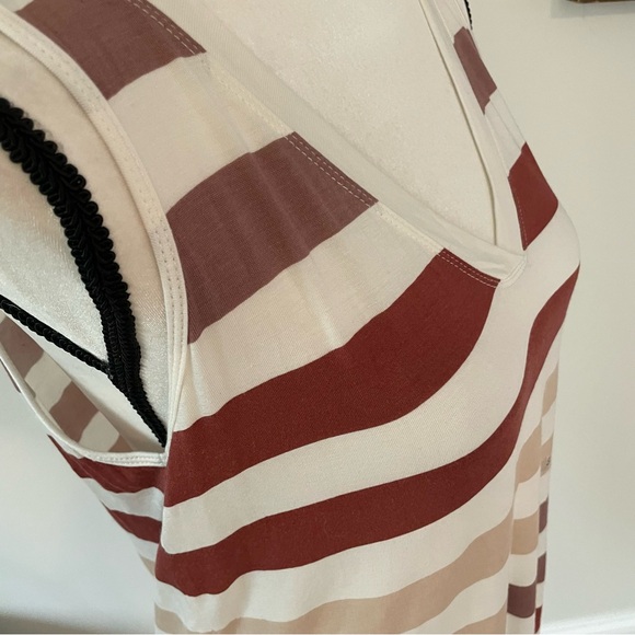 Women's Striped Sleeveless Top - Red and Beige - Picture 3 of 7